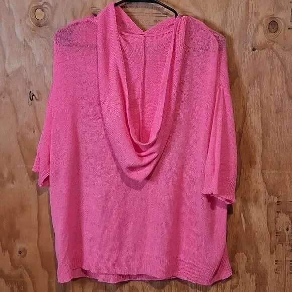 BiBi Hooded Short Sleeve Sweater Women's Medium Smiley Face Spring Summer Beach - Picture 3 of 7